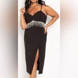 NWT - Eloquii Collectors Edition Black Midi w/Rhinestone Fringe - US 22